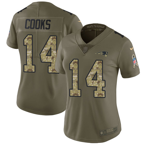 Nike Patriots #14 Brandin Cooks Olive/Camo Women's Stitched NFL Limited Salute to Service Jersey